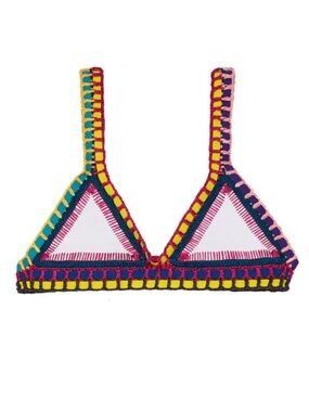 KIINI Yaz Bikini Top Swimsuit White Multicolored Crochet Women’s Size Large